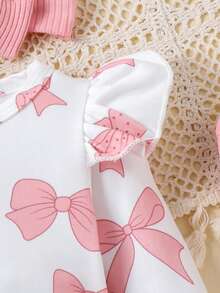 2pcs Newborn Baby (Girl) Cute Soft Long Sleeve Bodysuit + Pants + Hat + Headband Set, Autumn/Winter