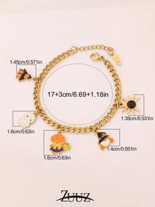 1 pieza Brazalete de acero inoxidable con dije de casa de bruja, araña, fantasma y calabaza para mujeres. Colgante de esmalte de Halloween en cadena para joyería de moda y regalos de fiesta.