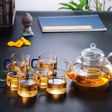 1 Juego de tetera de vidrio borosilicato reforzado para té de flores, tetera de vidrio resistente a altas temperaturas con filtro, juego de té Kung Fu