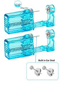 2 PIEZAS - 10 PIEZAS Kit de perforación de orejas desechable con pistola de perforación propia y pendientes de 2 mm de plata para uso doméstico - Concha azul transparente - Ver 15