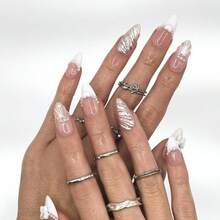 NailLuxe 10 PCS Handmade 2025 Press - On Nails | PearlBow With Acrylic Bow & Pearl Embellishments - trắng - Xem 5