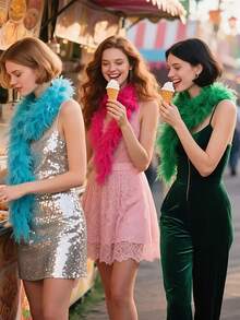 1pc Artificial Feather Boa Great For Women Costume Accessory Party Dancing Dress Up Holiday Christmas Tree Decors Crafting DIY,Christmas Feather Scarf. - A - View 6