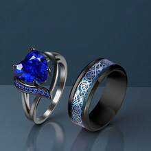 Women's Rings With  Purple & Blue Gemstones & Men's Stainless Steel Dragon Pattern Rings Stylish Couple Bands Suitable For Daily Couple Wear, Dating Matching & Holiday Gifts - Nhẫn nam thép không gỉ họa tiết rồng màu đỏ - Xem 2