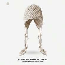 1 Stück Handgefertigte Strickmütze, Warme Quaste Ohrwärmer Mütze Für Frauen, Herbst/Winter, Cut-Out