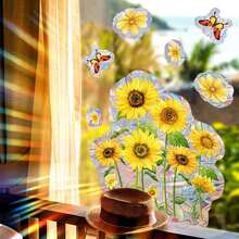 Sunflower Window Stickers Suncatcher Flower Butterfly Window Clings Indoor Outdoor Decorations For Home - Yellow - View 5