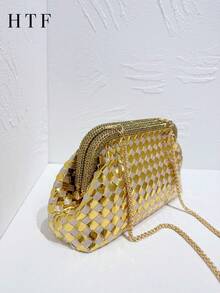 Women Evening Bag PU Leather Luxury Clutch Bag Woven Prom Evening Women Bag Party Banquet Bag Minimalist Sequins Envelope Crossbody Evening Party Bags For Women, Perfect For Party, Wedding, Prom, Dinner/Banquet