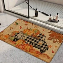 1 件卡车南瓜印花亚麻厨房地毯，感恩节装饰，感恩节礼物，厨房垫，地垫，浴室垫，入口垫，3D 印花矩形，适用于客厅、卧室、走廊、浴室、洗衣房 - 涤纶地毯，室内外家居装饰 - 彩色 - 查看 1