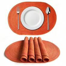 6 piezas Manteles individuales ovalados de poliéster con degradado de café con leche minimalista - Gris Oscuro - Ver 11
