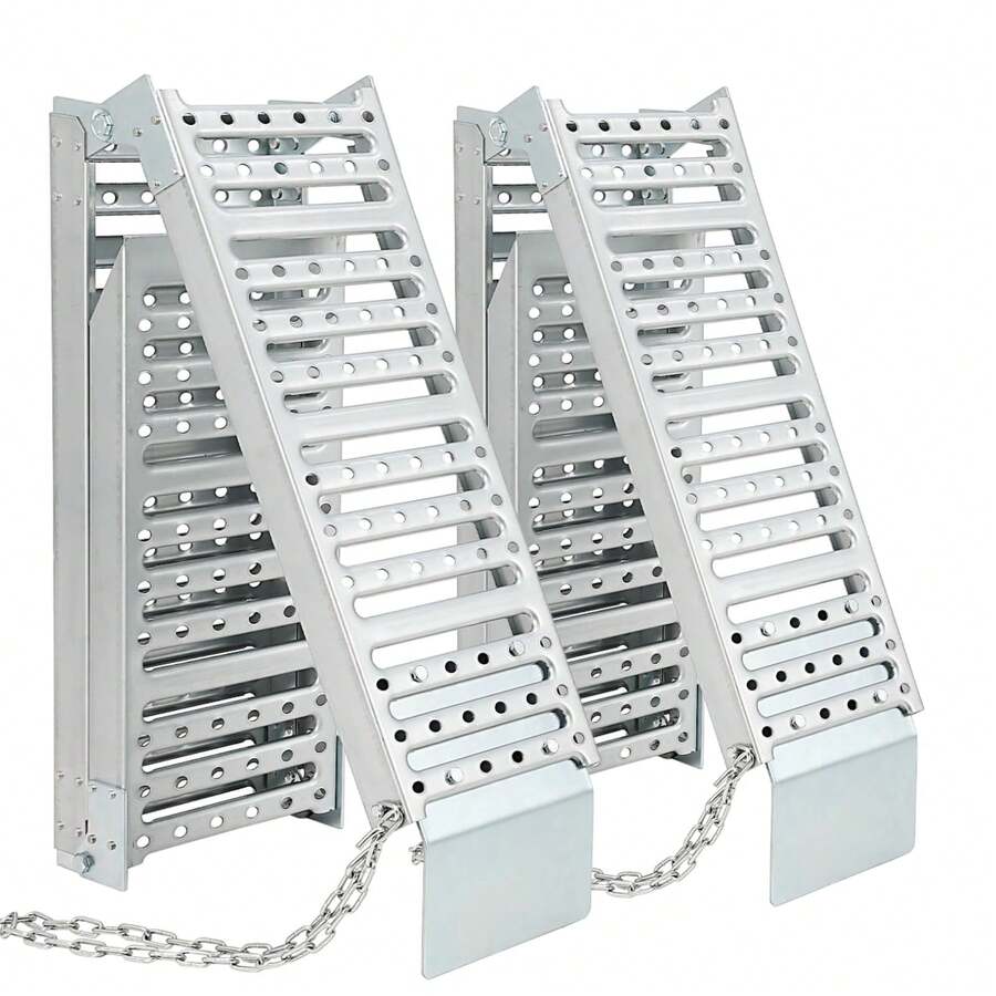 Set Of 2 Foldable ATV Ramp 72" L X9 W, Folds Into Three Sections ATV Ramps, Silver Color, Metal Loading Ramps Total Weight Capacity 1500 Lbs - Silver - View 1