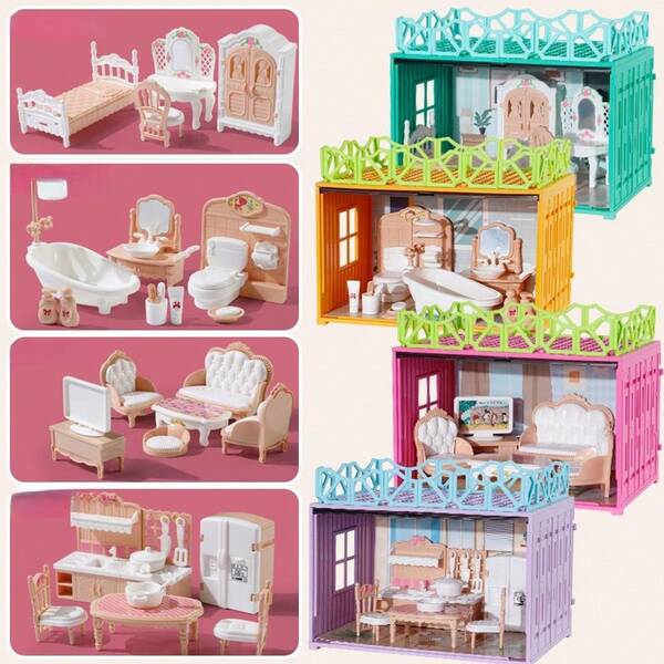 1Set Miniature Dollhouse Furniture - Perfect For 13.97cm Dolls, Includes Bedroom, Living Room & Bathroom Accessories, Dollhouse Miniature Models Simulated Indoor Furniture Toys, Ideal Christmas Or Birthday Gift For Youngsters