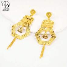 1pc Fashion Tassel Earrings With 24K Gold Printed Design, Copper Material Suitable For Party, Wedding, Anniversary Dress Up, Daily Casual Wear