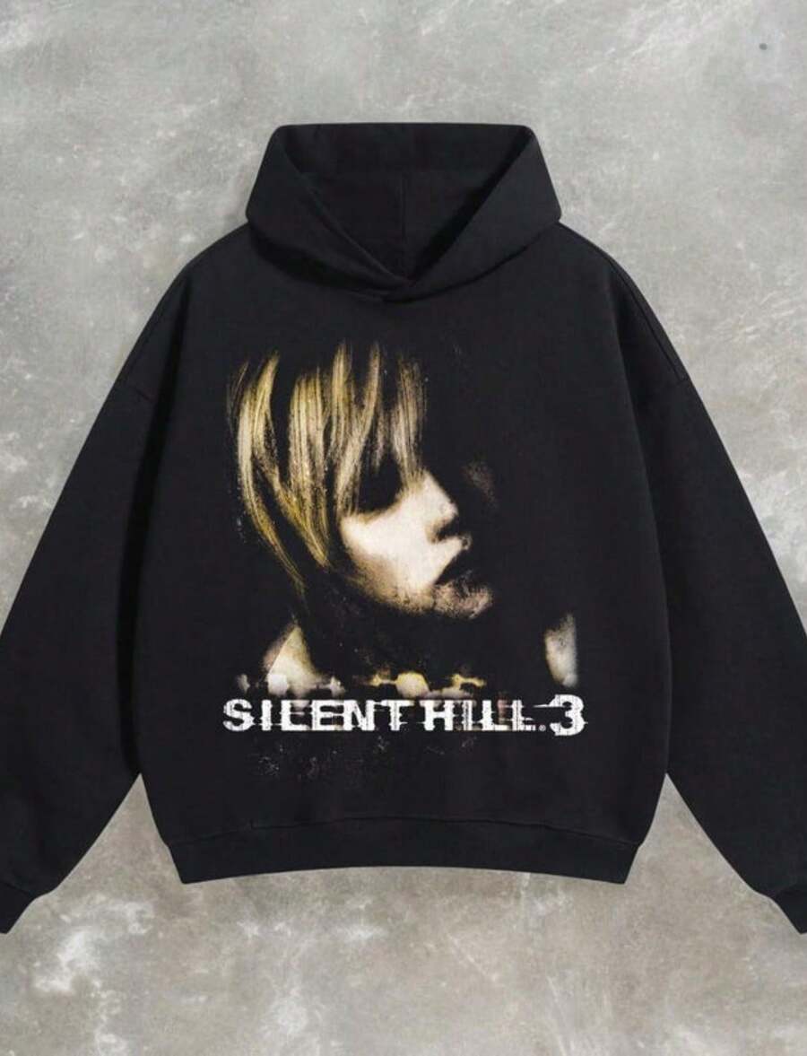 Claim My Daily Gift Today Retro Silent Hill 3 Heather Mason Hoodie – Y2K Vintage Style Boxy Fleece Pullover – Grunge Streetwea - 黑色 - 查看 1