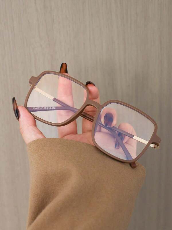 1 szt. Lekkie okulary ochronne z tworzywa sztucznego, geometryczne, pełnoramkowe, klasyczne, dekoracyjne, damskie, przezroczyste, do codziennego użytku, do biura, na powrót do szkoły, na festiwal muzyczny, na zakupy, strój weekendowy, na spotkanie, modne dodatki