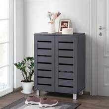 2 Door Shoe Storage Cabinet Dark Grey Wooden Rack Stand Cupboard 4 Tier Euston - Grey - View 1