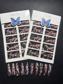 2 Packungen Luxus Designer Original Design Japanischer Chinesischer Stil Dunkel Horror Stil Komplette Nagel Aufkleber L-084