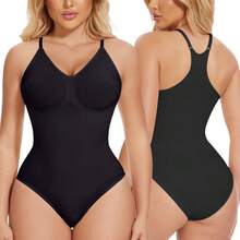 Racerback Shapewear Bodysuits For Women Tummy Control Abdomen Compression Body Shaper Tank Top Seamless Underwear V-Neck Undershirts Shirts Lingerie Vest Spaghetti Strap Sleeveless - 黑色 - 查看 1