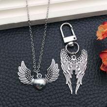 22 件混合天使翅膀羽毛朋克饰品合金心形天使翅膀饰物吊坠连接器适用于 DIY 珠宝制作工艺配件 - 復古銀色 - 查看 7