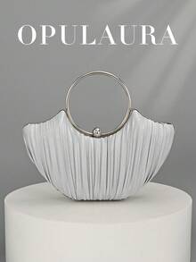 OpulAura 女士金属奢华晚宴手拿包，优雅皮革正式手提包，闪光晚会手提包，适合礼服，适合正式活动、晚会、派对、婚礼、新娘、伴娘、生日 - 銀色 - 查看 5