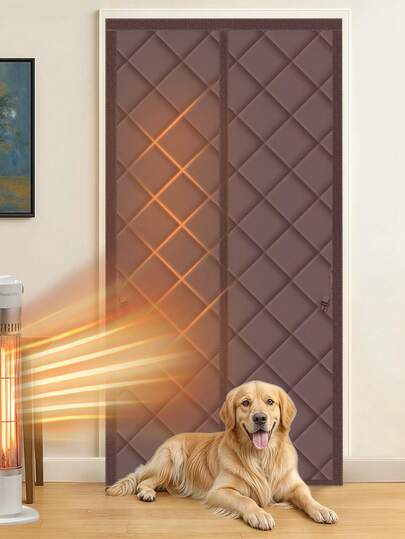 1pc Magnetic Thermal Insulation Door Curtain, Thickened Polyester Fiber Filling And Durable Oxford Cloth Material, Hands-Free Wind-Proof Door Screen, Suitable For Home, Bedroom, Kitchen, Living Room, Dining Room, Balcony, Window, No Electricity Required