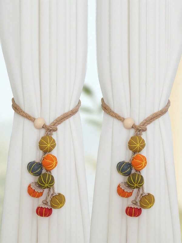 1/2 Packs Creative Pumpkin-Shaped Curtain Tiebacks, Freely Adjustable Length, Curtain Buckle Straps, Bedroom & Living Room Decor Accessories