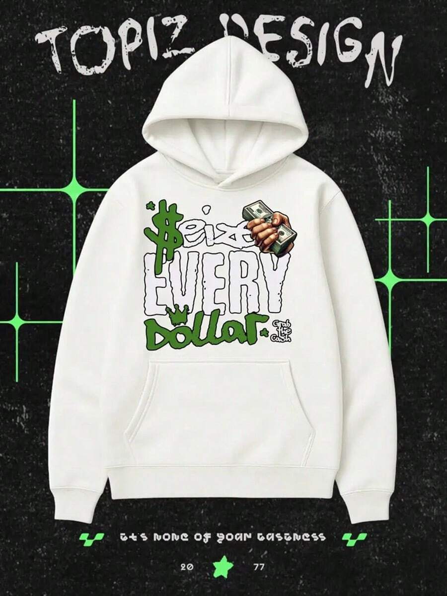 MEN'S Black Hoodie - Every Dollar Counts Money Graphic Sweatshirt With Pocket, Long Sleeve Pullover Hoodie For MEN, Cozy Fall-Winter Sweater For Everyday & Formal Outfits,Fall Hoodies,Men's Fall Clothes,Street Wear,Halloween,Mens Hoodies,Y2k Clothes,Jesus Hoodie,Thanksgiving Day,Nightmare Before Christmas,Christmas - White - View 1