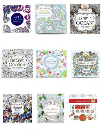 12 张/本秘密花园涂色书系列，成人减压绘画用品，彩色铅笔涂色书，返校用品