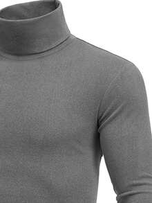 Áo thun nam cổ lọ tay dài lót nỉ giữ nhiệt màu trơn, thoải mái và ấm áp cho mùa thu/đông - Xám - Xem 4