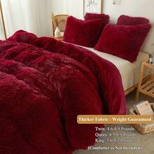 Plush Shaggy Duvet Cover Set, Ultra Soft Fluffy Bedding Sets 3 Pieces (1 Fuzzy Comforter Cover + 2 Pillow Cases), Zipper Close (, Pink), Luxury Bedding - Red - 查看 3