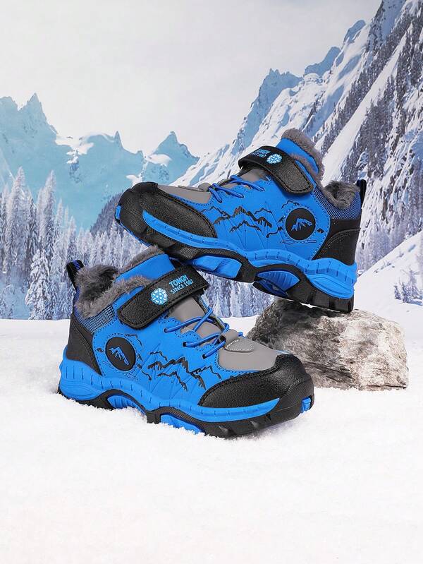 Botas de nieve para invierno para adolescentes, zapatos para exteriores de hombre con suela de goma antideslizante de cuero de PU, botas para senderismo y escalada todoterreno, zapatos de trekking acolchados con cierre ajustable de gancho y bucle, calzado para viajes