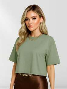 Oversized Women's Cropped - D00 - Olive Green - View 8