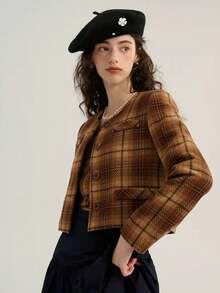 1 件女士贝雷帽秋冬韩版女士南瓜贝雷帽休闲保暖羊毛帽 - 黑色 - 查看 2