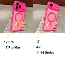 Magnetic Luxury Matte Translucent Armor Shockproof Case Compatible With IPhone 17 Pro Max 17 Air 16 16e 15 14 Plus 12 13 11 Pro Max Wireless Charge Cover - Hot Pink - View 10