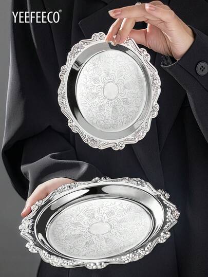 yeefeeco 1 件复古风格不锈钢小托盘 - 装饰杯垫、餐盘和储物托盘，适用于珠宝、餐具和餐饮