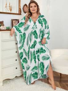 Đầm Kaftan xếp ly thủ công cổ chữ V dành cho nữ, tay cánh dơi, phù hợp cho bà bầu, mềm mại và thoáng khí, rộng rãi và thướt tha. - màu xanh lá - Xem 3