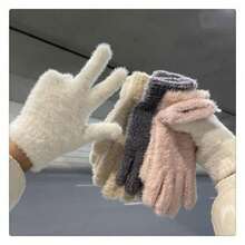 Cycling Imitation Rabbit Fur Plush Ins Wind Gloves Women's New Autumn And Winter Velvet Warm Cute Finger Cold - Pink - View 5