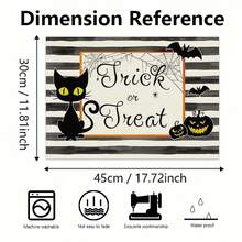 4 piezas Manteles individuales de lino con estampado de fantasma a rayas y gatito para Halloween - Manteles rectangulares de lino tejido para decoración de comedor, cocina, mesa de café y mesa de comedor - Multicolor - Ver 3