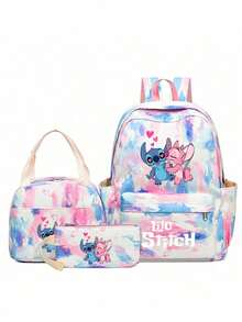Stitch School Bag Large Capacity Backpack Starry Sky Print Cartoon Outdoor Backpack, Large Capacity Makeup Organizer Makeup Case,For Lipstick,Brush,Skincare,Mobile Phone, Coin, Small Items, For Home,Gift,Vacation And Festival Halloween Christmas Multifunctional Use