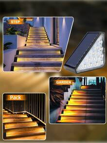 2/4pcs Warm Light 13LED Solar Stair Lights, Outdoor Safety Lighting Ground Lights, Warm LED Night Lights, Triangular Minimalist Stair Lights, Auto On/Off Daytime, Semi-Recessed Installation, Lithium Battery, Solar Powered Charging, Outdoor Garden Decor, Outdoor Lighting | Modern Stair Lighting | Solar Charging Lights, Garden, Entrance, Hallway, Walkway, Patio, Party Decor Lights, Christmas Decor, Halloween Decor, Indoor/Outdoor Floor Decor, Camping Decor - Step Light-warm Color - View 10