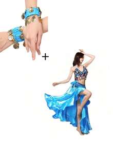 1 Pair Belly Dance Metal Coin Bracelet Belly Dance Wrist Ankle Cuff Bracelet Chiffon Gold Coin Belly Dance Accessories - Multicolor - View 32