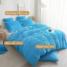 Plush Shaggy Duvet Cover Set, Ultra Soft Fluffy Bedding Sets 3 Pieces (1 Fuzzy Comforter Cover + 2 Pillow Cases), Zipper Close (, Pink), Luxury Bedding - 藍色 - 查看 2