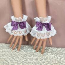 Lace Ruffle Bow Decor Wrist Cuffs, Multi-Color, Maid Costume, Wedding Party Summer - Multicolor - View 2