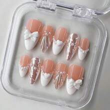 NailLuxe 10 PCS Handmade 2025 Press - On Nails | PearlBow With Acrylic Bow & Pearl Embellishments - trắng - Xem 7
