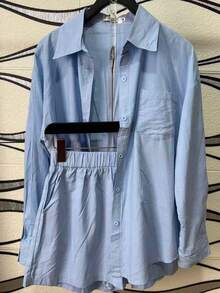 Imported Women's Linen Set / Button / Lining / / Women's - Blue - View 4