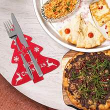 12 pièces Porte-couverts en forme d'arbre de Noël, sacs en feutre pour fourchettes et cuillères, décorations de table de Noël pour les couverts