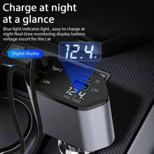 4-In-1 Fast Charging Car Charger Digital Display Voltage 120w Fast Charging With Type-C*2 Telescopic Charging Cable USB And Type-C Dual Output Port Car Charger Car Cigarette Lighter Charger