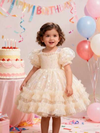 Young Girl Dress Princess Dress, Printed Puffy Dress Party Party Dress