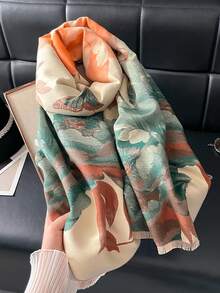 1 buc. Eșarfă jacquard elegantă cu model floral și fluturi, șal cald potrivit pentru camere cu aer condiționat, accesoriu de modă pentru toamnă/iarnă - Multicolor - Vizualizare 3