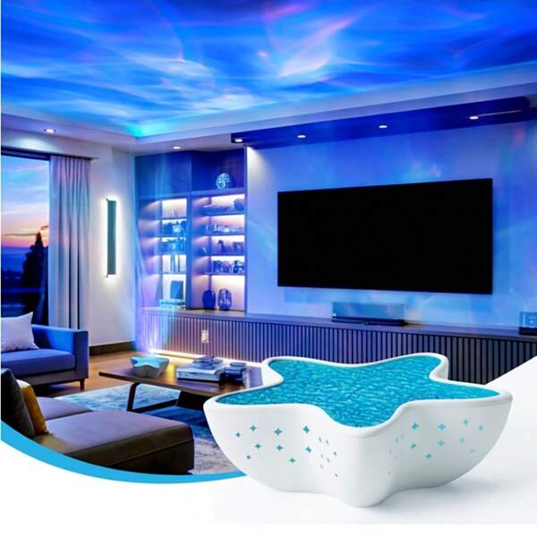 7-Mode Adjustable Starfish Projection Lamp With Aurora Effect, LED Ocean Wave Night Light For Room Decor, Living Room, Home Atmosphere, Mood Lighting, Aesthetic Lighting, Decorative Lamp, Light, Plastic Material, Dimmable, Multicolor Lighting, Night Light Users, Interior Designers