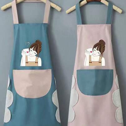 防水珊瑚绒围裙，卡通围兜式围裙，防水珊瑚绒围裙，厨房/浴室/家居适用，圣诞礼物，易于清洁