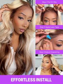 MEGALOOK 13x6 三合一渐变色蕾丝前假发,自然波浪卷发,带抽绳,18-26 英寸,100% 真人发丝 - 预先拔毛修剪,耳到耳长度,透明蕾丝前额 - 轻盈透气可调节帽,柔软弹力,全天舒适 - 无需胶水,极少掉发,耐用隐形 - 适合万圣节、婚礼、圣诞派对、度假、返校、约会之夜等场合,女士商务假发 - 根染&漸變色 - 查看 4